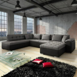 Niko Bis Fold Out U Shape Corner Sofa Chipboard Frame With Storage Bed 350X205X76 Cm Melange Grey And Black Right - thumbnail 1