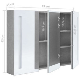 Berkfield Stylish Led Bathroom Mirror Cabinet Concrete Grey 89X14X62 Cm - thumbnail 8