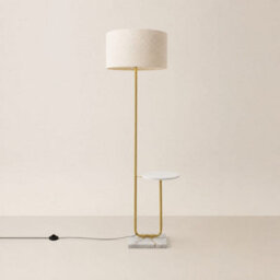 Valuelights Tavel Cream Boucle Fabric Shade Gold Shelf Floor Lamp And Bulb - thumbnail 3