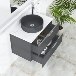 Royal Bathrooms Evora 800mm Graphite Grey Fluted Wall Hung Countertop Vanity Unit 2 Drawer With Art Round Basin - thumbnail 3