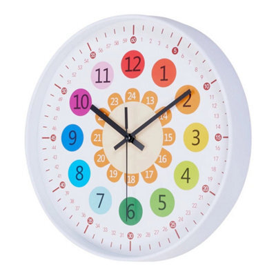 White 12In Learning Clock For Kids Silent Telling The Time Teaching Clocks Non-Ticking - image 1