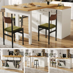 Abrihome White Extendable Bar Table With Drawer, Snack Tray & Pull-Out Bin Holder (Bin Not Included), Space-Saving For Small Flats