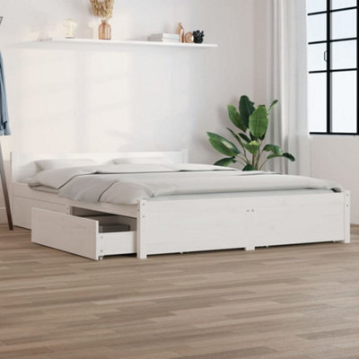 Berkfield Bed Frame With Drawers White 135X190 Cm 4Ft6 Double - image 1