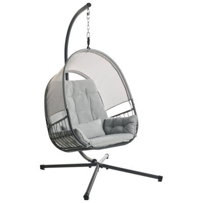 Beliani Hanging Chair With Stand Alviano Fabric Light Grey - image 1