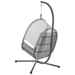 Beliani Hanging Chair With Stand Alviano Fabric Light Grey - thumbnail 5