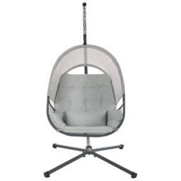 Beliani Hanging Chair With Stand Alviano Fabric Light Grey - thumbnail 4