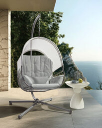 Beliani Hanging Chair With Stand Alviano Fabric Light Grey - thumbnail 2