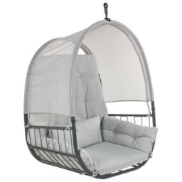 Beliani Hanging Chair With Stand Alviano Fabric Light Grey - thumbnail 6
