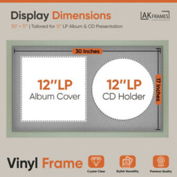"30X17"" Green Modern Vinyl Record Frame With Silver Mount For 12 Inch Lp Album Cover & Disc - Ak Frames" - thumbnail 2
