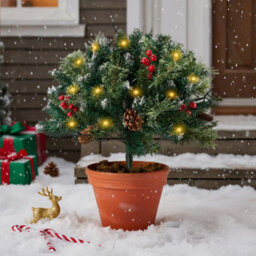 Darphe Pre-Lit Artificial Christmas Planter Bushes Decoration With Led Lights - thumbnail 1