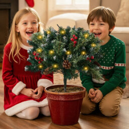 Darphe Pre-Lit Artificial Christmas Planter Bushes Decoration With Led Lights - thumbnail 2