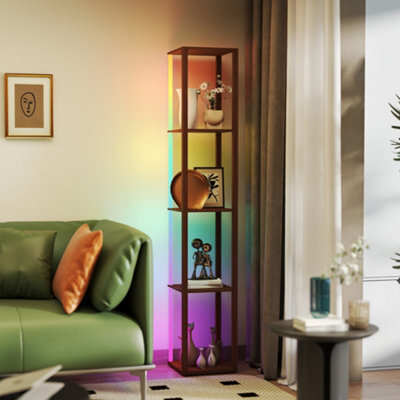 Homcom Rgb Led Floor Lamp With Shelves And Remote Control For Bedroom, Brown - image 1