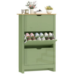 Homcom 18-Shoe Storage Cabinet 6 Shelves 3 Drawers Tabletop High Gloss Green - thumbnail 2