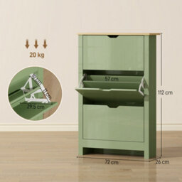 Homcom 18-Shoe Storage Cabinet 6 Shelves 3 Drawers Tabletop High Gloss Green - thumbnail 3