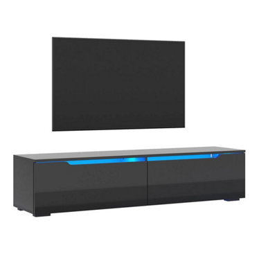 160Cm High Gloss Black Floating Tv Stand Unit Cabinet Wall Mounted Storage Door - image 1