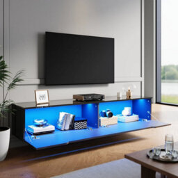 160Cm High Gloss Black Floating Tv Stand Unit Cabinet Wall Mounted Storage Door - thumbnail 3