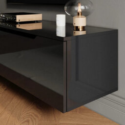 160Cm High Gloss Black Floating Tv Stand Unit Cabinet Wall Mounted Storage Door - thumbnail 2