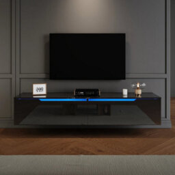 160Cm High Gloss Black Floating Tv Stand Unit Cabinet Wall Mounted Storage Door - thumbnail 6
