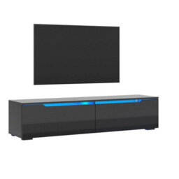 160Cm High Gloss Black Floating Tv Stand Unit Cabinet Wall Mounted Storage Door