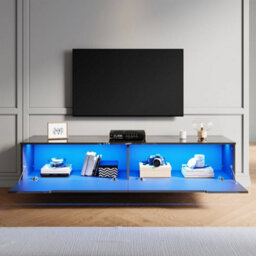 160Cm High Gloss Black Floating Tv Stand Unit Cabinet Wall Mounted Storage Door - thumbnail 5
