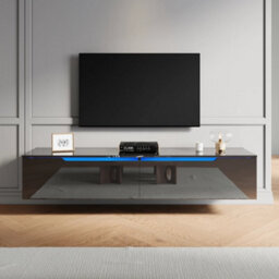 160Cm High Gloss Black Floating Tv Stand Unit Cabinet Wall Mounted Storage Door - thumbnail 4