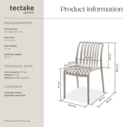Tectake Garden Chairs Alcudia - Durable, Stackable And Weather-Resistant - Taupe - Set Of 4 - thumbnail 6