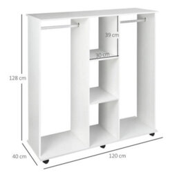 Mobile Open Wardrobe With 6 Wheels Metal Hanging Rail Storage Shelves - thumbnail 2