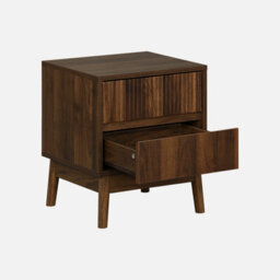 Sweeek - Pair Of Grooved Bedside Tables With Wooden Effect Linear Dark Wood Colour 39X40X48 Cm - thumbnail 3