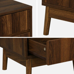 Sweeek - Pair Of Grooved Bedside Tables With Wooden Effect Linear Dark Wood Colour 39X40X48 Cm - thumbnail 4