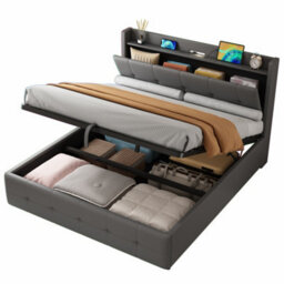 Modernluxe 5Ft King Bed, 150X200 Cm, Ottoman Bed, Double Bed With Charging Station And Led Night Light, Pu Leather, Grey - thumbnail 8