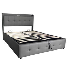 Modernluxe 5Ft King Bed, 150X200 Cm, Ottoman Bed, Double Bed With Charging Station And Led Night Light, Pu Leather, Grey - thumbnail 9