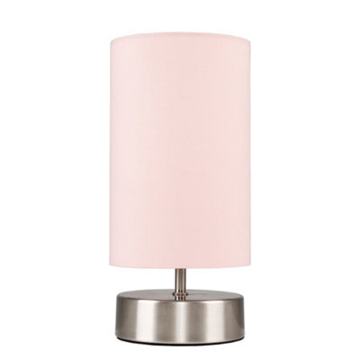 Valuelights Francis Brushed Chrome Touch Table Lamp With Pink Shade - image 1