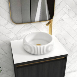 Royal Bathrooms Orion 600mm Hale Black Wall Hung Plain White Countertop Vanity Unit 2 Drawer With Milan Basin & Brushed Brass Accent Trim - thumbnail 5
