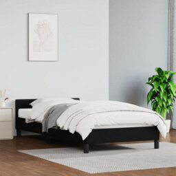 Berkfield Bed Frame With Headboard Black 90X190Cm 3Ft Single Faux Leather - thumbnail 1