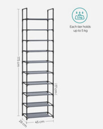 LEDREM 10-Tier Shoe Rack, Shoe Stand, Space-Saving Shoe Storage,non-Woven Fabric Shelves,grey - thumbnail 8