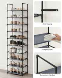 LEDREM 10-Tier Shoe Rack, Shoe Stand, Space-Saving Shoe Storage,non-Woven Fabric Shelves,grey - thumbnail 7