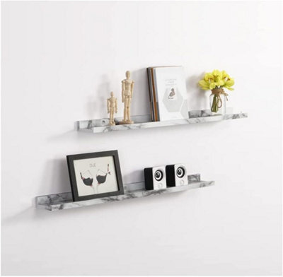 Spot On Dealz Set Of 2 Photo Floating Picture Ledge Display Wall Shelf 48 Cm Length With Marble Pvc Finish Wooden Decorative Shelves (48 X 10Cm) - image 1