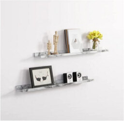 Spot On Dealz Set Of 2 Photo Floating Picture Ledge Display Wall Shelf 48 Cm Length With Marble Pvc Finish Wooden Decorative Shelves (48 X 10Cm) - thumbnail 1
