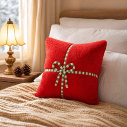 Amorly 45Cm Festive Christmas Gift Box Cushion Cover, Soft Fuzzy Pillowcase No Insert, Hidden Zipper Design For Sofa Bed Home Decoration - thumbnail 4