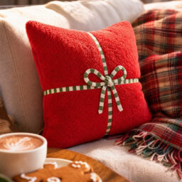 Amorly 45Cm Festive Christmas Gift Box Cushion Cover, Soft Fuzzy Pillowcase No Insert, Hidden Zipper Design For Sofa Bed Home Decoration - thumbnail 6