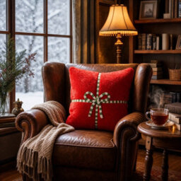 Amorly 45Cm Festive Christmas Gift Box Cushion Cover, Soft Fuzzy Pillowcase No Insert, Hidden Zipper Design For Sofa Bed Home Decoration - thumbnail 3
