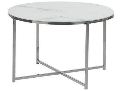 Beliani Glam Round Marble-Effect Coffee Table 70Cm, Tempered Glass Top, White-Silver Stainless Steel Base - image 1