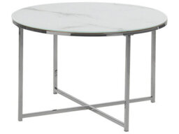 Beliani Glam Round Marble-Effect Coffee Table 70Cm, Tempered Glass Top, White-Silver Stainless Steel Base - thumbnail 1