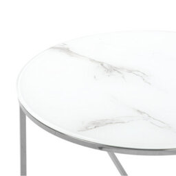 Beliani Glam Round Marble-Effect Coffee Table 70Cm, Tempered Glass Top, White-Silver Stainless Steel Base - thumbnail 4