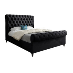 Sienna Sleigh Upholstered Soft Velvet Bed Frame - Black - thumbnail 5