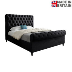 Sienna Sleigh Upholstered Soft Velvet Bed Frame - Black - thumbnail 6