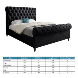 Sienna Sleigh Upholstered Soft Velvet Bed Frame - Black - thumbnail 4