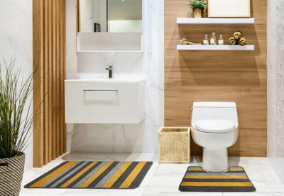 Emma Barclay Jersey Two Piece Non-Slip Bath Set Bath Mat & Pedestal Mat Ochre - image 1