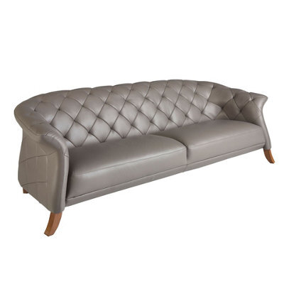Angel Cerda Elegant Chester 3-Seater Sofa In Grey Leather With Wooden Legs - image 1