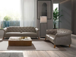 Angel Cerda Elegant Chester 3-Seater Sofa In Grey Leather With Wooden Legs - thumbnail 5